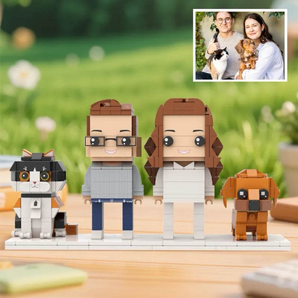 Best Personalized Pet Gifts – Custom Figures of 2 People with Cat and Dog - Brick-You
