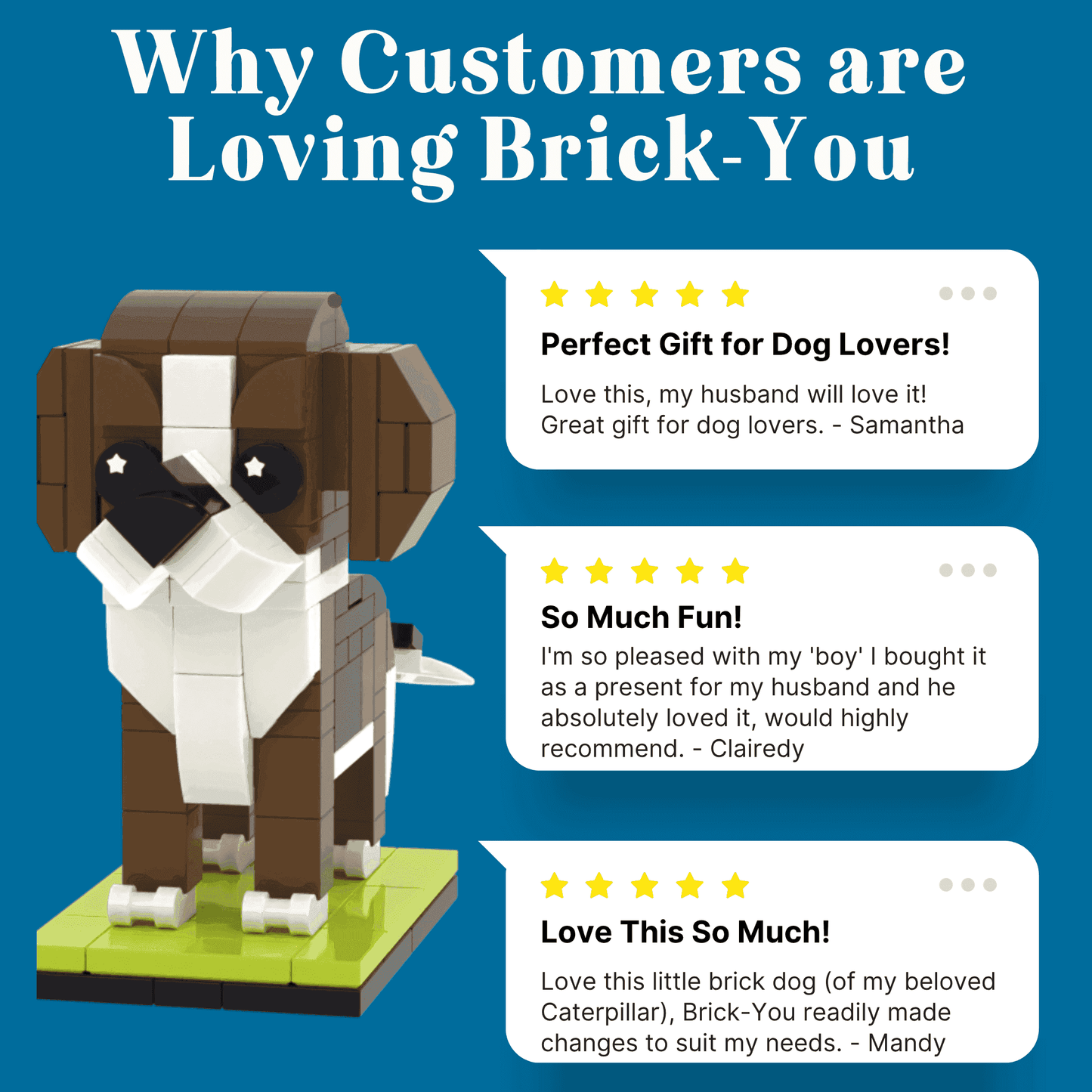 Personalized Dog Owner Gifts – 1 Person with 3 Dogs Custom Brick Figures with Easel - Brick-You