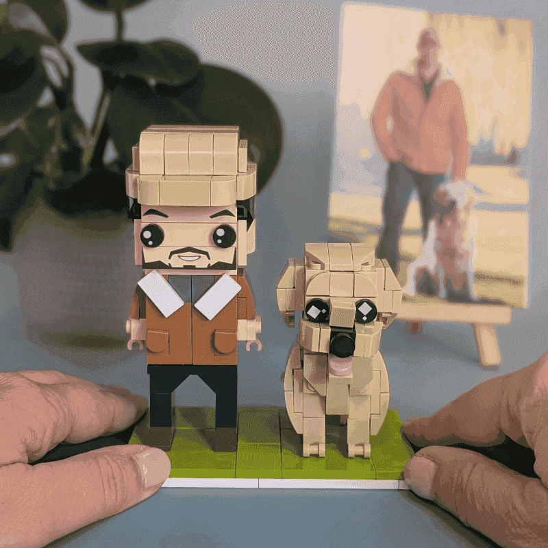 Personalized Dog Owner Gifts – 1 Person with 3 Dogs Custom Brick Figures with Easel - Brick-You