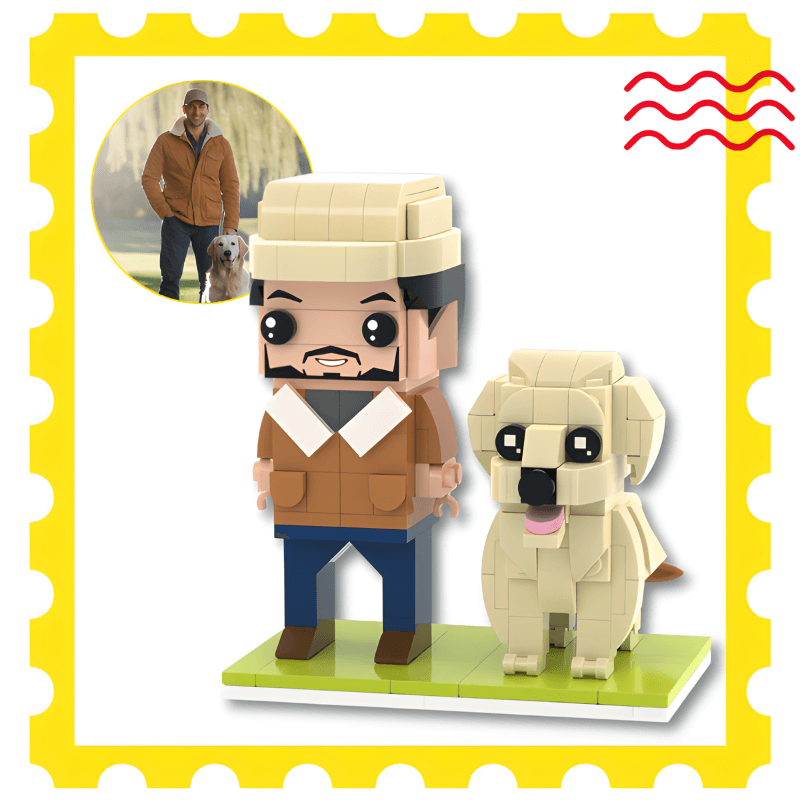 personalized dog owner gift – custom brick figure with dog