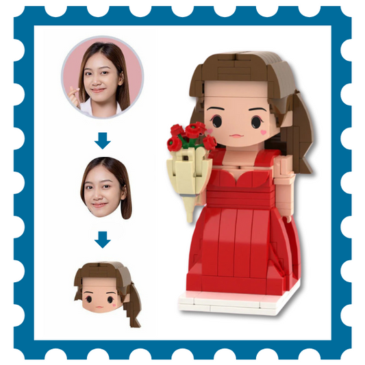 Custom Cute Head Brick Figures Personalized 1 People Brick Figures Lady with Rose Brick Figures