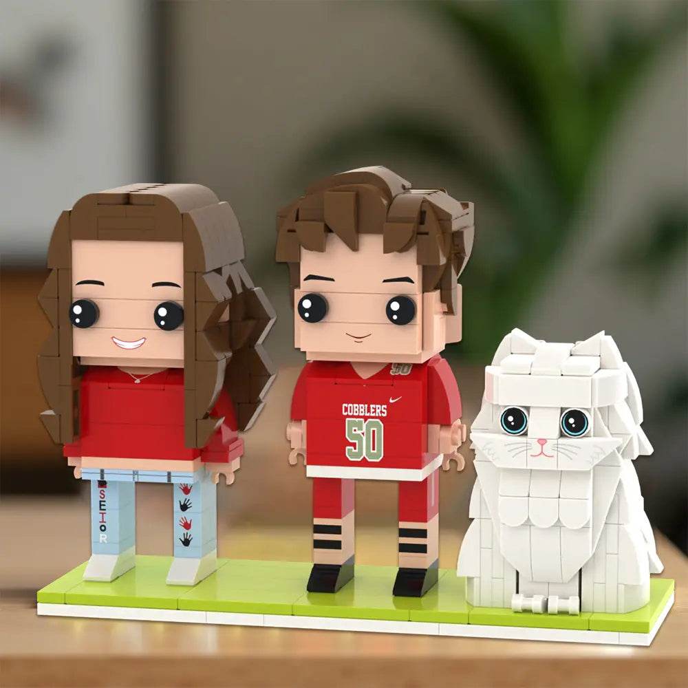 Cat Owner Gift – Two Custom Brick Figures with Cat - Brick-You