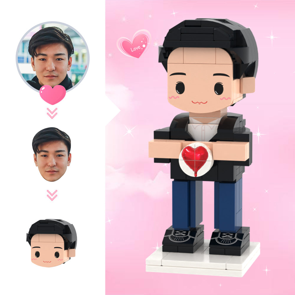 Customizable lego-style brick figure figure with interchangeable faces for valentines day