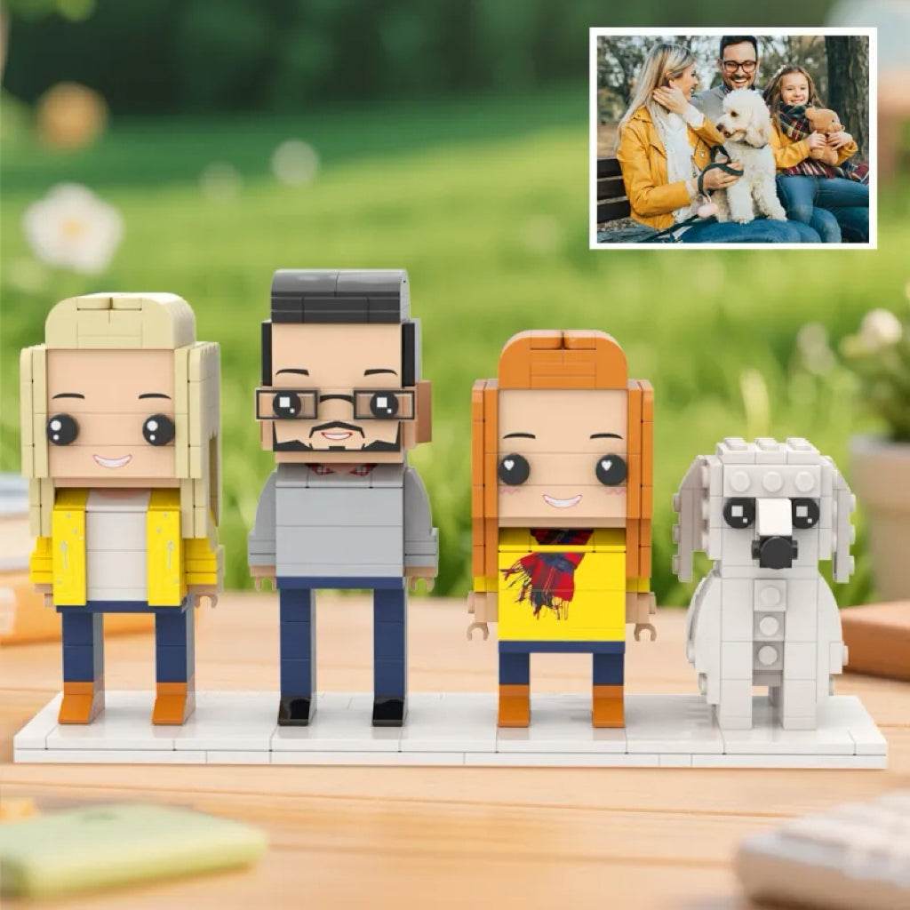 Personalized Dog Gift for Owner – 3 People and 1 Dog Mini Figure Set - Brick-You