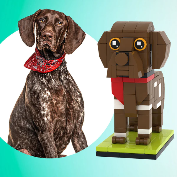 LEGO mini figure dog short haired pointer with a real-life dog photo custom gift for dog owner