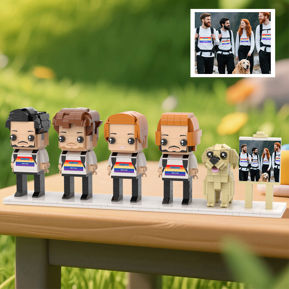 dog owner gift brick figures 4 people and dog lego dupe