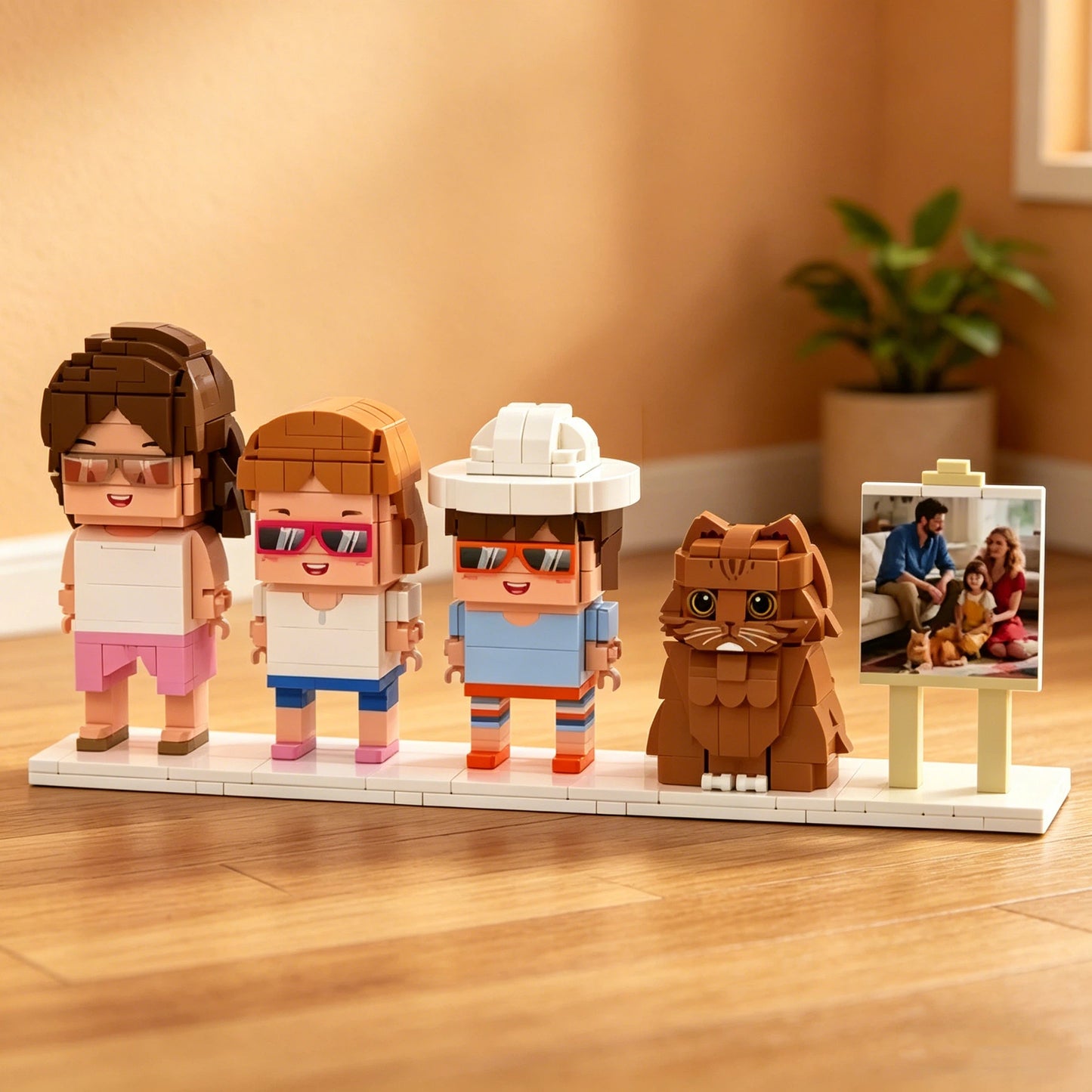 3 Person and Cat plus Easel Custom Brick Figure Set