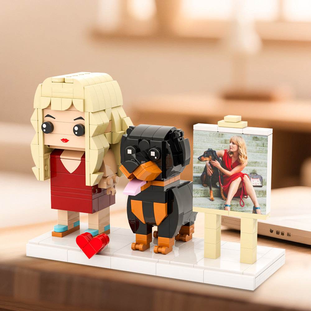 Best Pet Owner Gifts – Custom Mini Figure with Dog and Easel - Brick-You