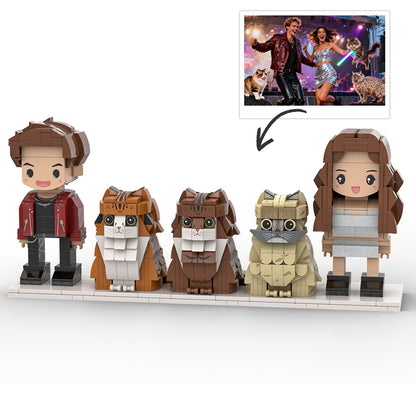 2 People and 3 Cats Custom Brick Figures for Cat Owners