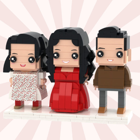 3 Person Family Full Body Brick Figures