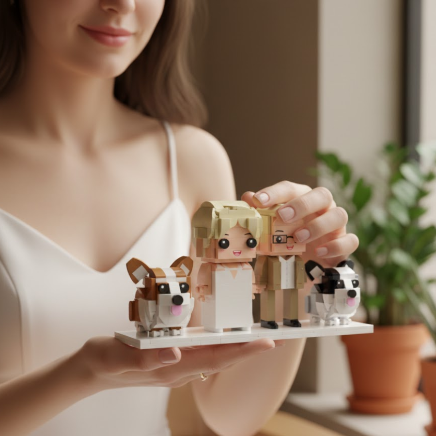 Custom pet and owner brick mini figures advertising lifestyle photo