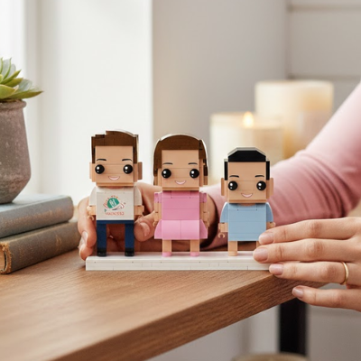 3 Children Custom Brick Figures – Personalized Family Figurines from Photo - Brick-You