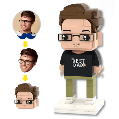 Customizable mini figure with interchangeable faces and a 'BEST DAD' shirt on a white background