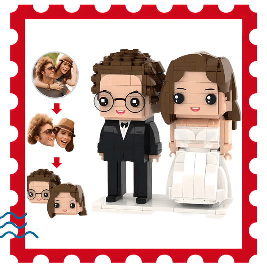 Lego-style wedding couple with customizable face 