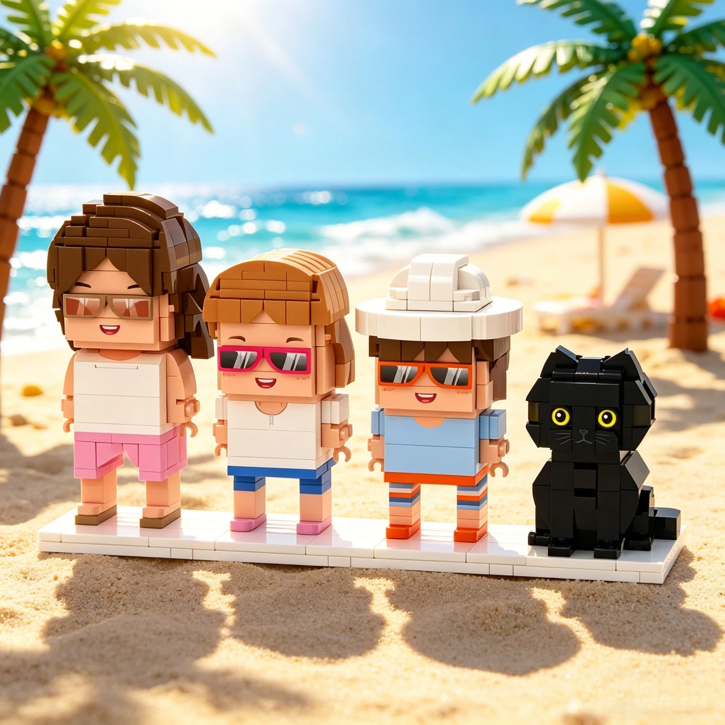 3 Person and Cat Custom Brick Figure Set