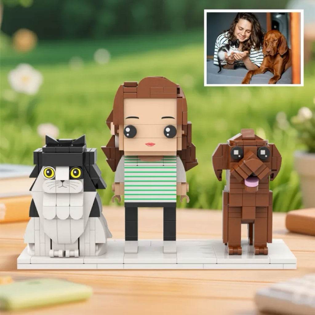 Custom Pet Figure – Personalized Mini Figure with Dog and Cat - Brick-You