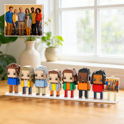 7 Person Custom Brick Figure Set with Photo Display Easel