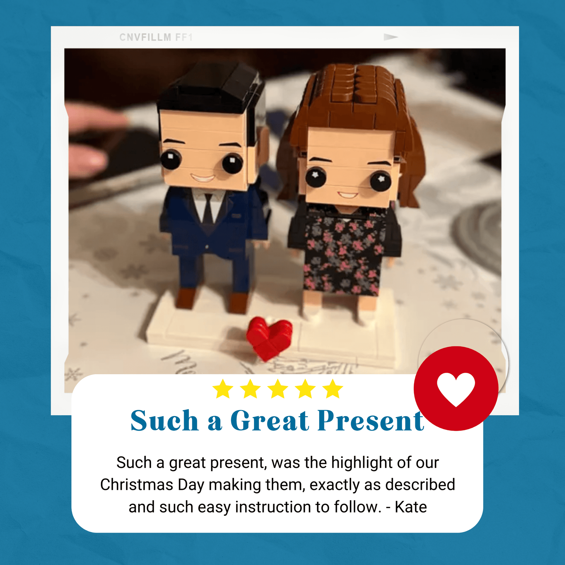 Customer review photo of custom couple brick figures