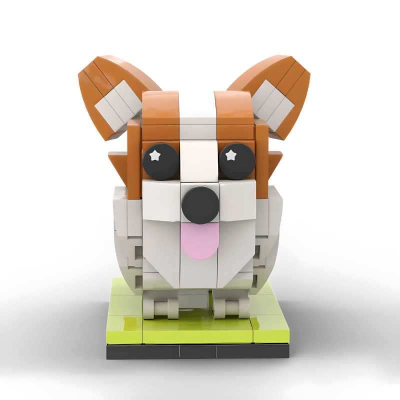 Corgi dog custom mini figure made of lego-style bricks. Personalized gft for corgi owner