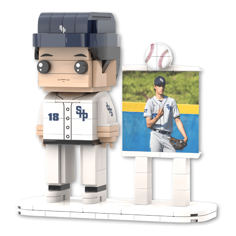 Custom mini figure of a baseball player with a inset photo,