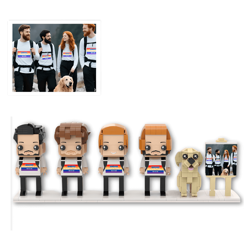 Custom Dog Gift – Brick Mini Figures of 4 People and Dog with Easel - Brick-You