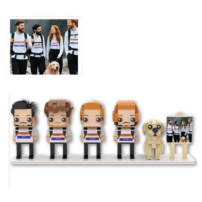 Custom Dog Gift – Brick Mini Figures of 4 People and Dog with Easel - Brick-You