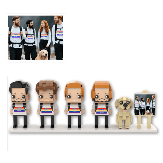 Custom Dog Gift – Brick Mini Figures of 4 People and Dog with Easel - Brick-You