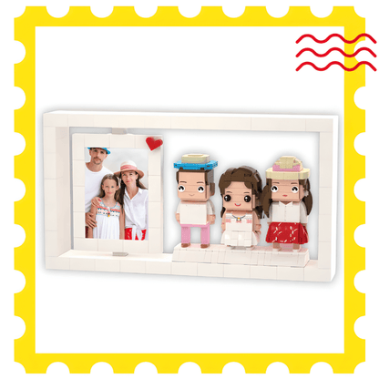 Custom Family Figurines – 3 Mini Figures with Brick Frame Display 