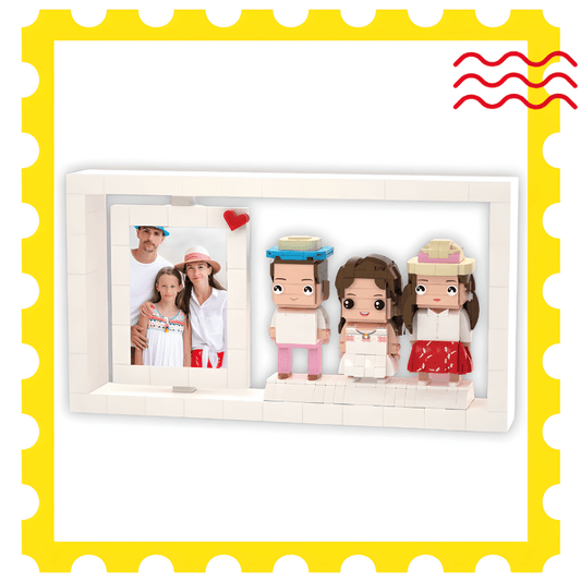 Custom Family Figurines – 3 Mini Figures with Brick Frame Display 