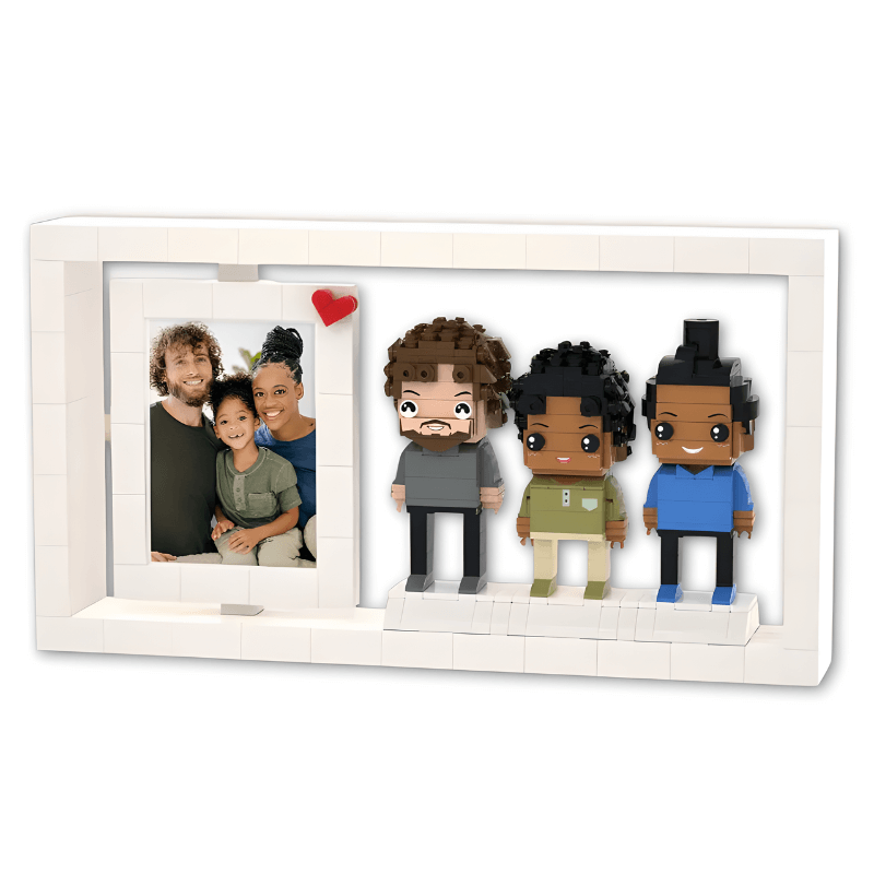 Custom Family Figurines – 3 Mini Figures with frame, mix skin tone