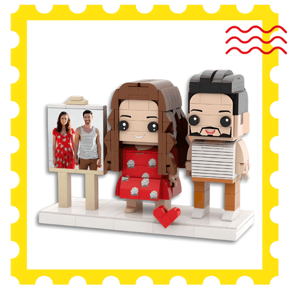Custom Couple Gift – 2 People Brick Figures with Easel - Brick-You