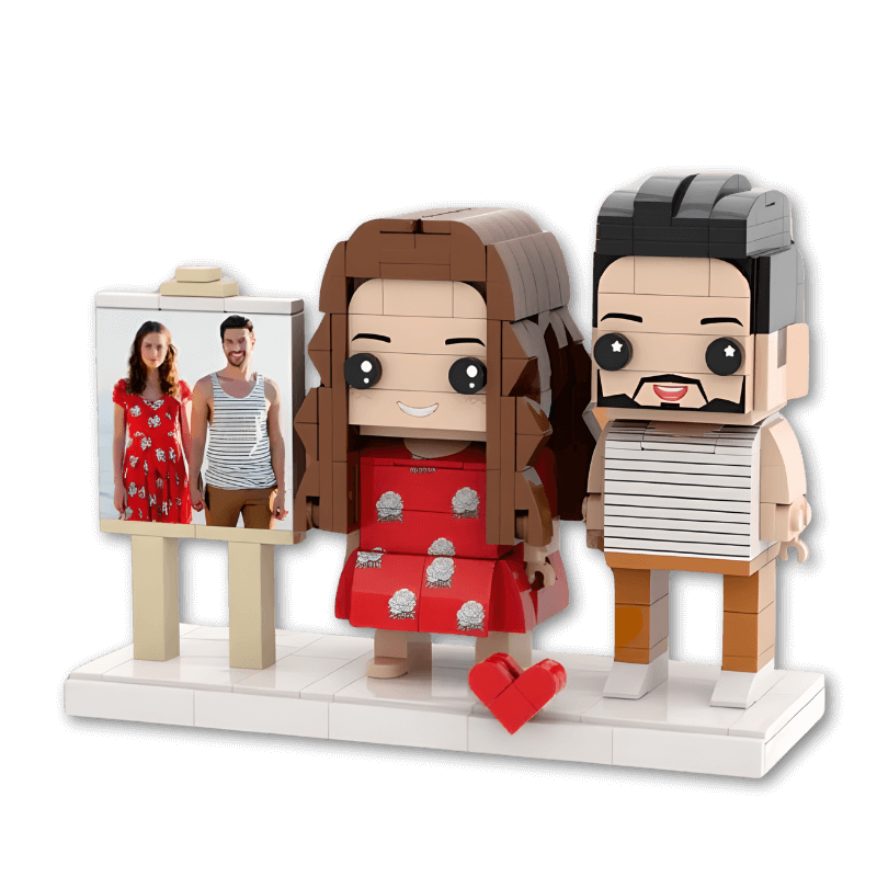 Custom Couple Gift – 2 People Brick Figures with Easel - Brick-You