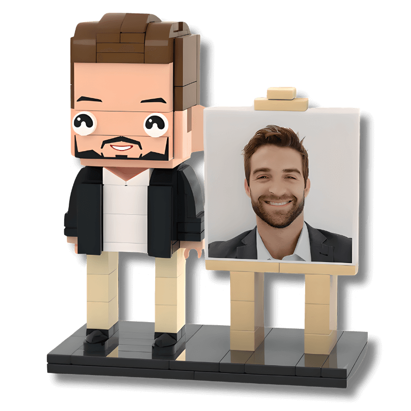 Custom Brick Mini Figure – One Person with Photo Easel Display - Brick-You
