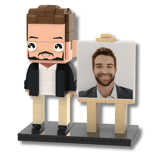 Custom Brick Mini Figure – One Person with Photo Easel Display - Brick-You