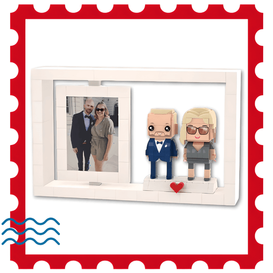 couple brick mini figures with display frame