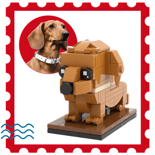 Custom Dachshund brick mini figure – personalised dog gift before and after
