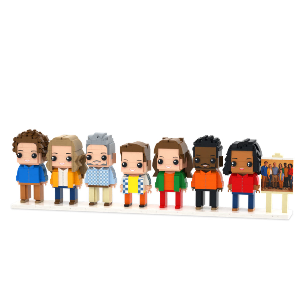 7 Person Custom Brick Figure Set with Photo Display Easel