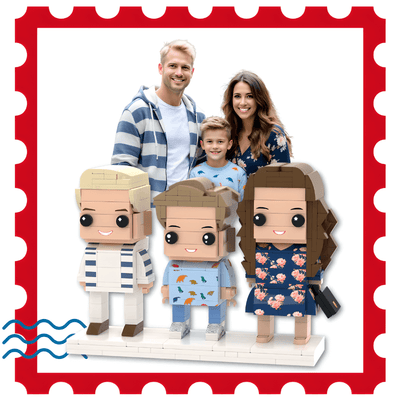 family figurines personalized from your photo. 3 person custom brick figure for families
