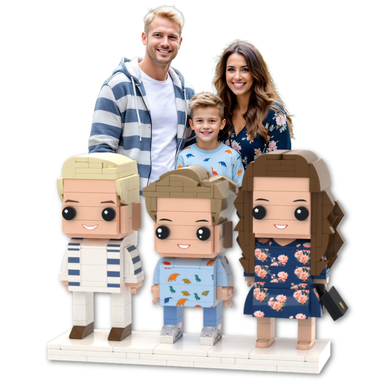 Family Figurines Personalized – 3 Person Custom Brick Mini Figure Set - Brick-You