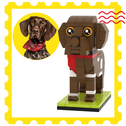 LEGO mini figure dog short haired pointer with a real-life dog photo custom gift for dog owner