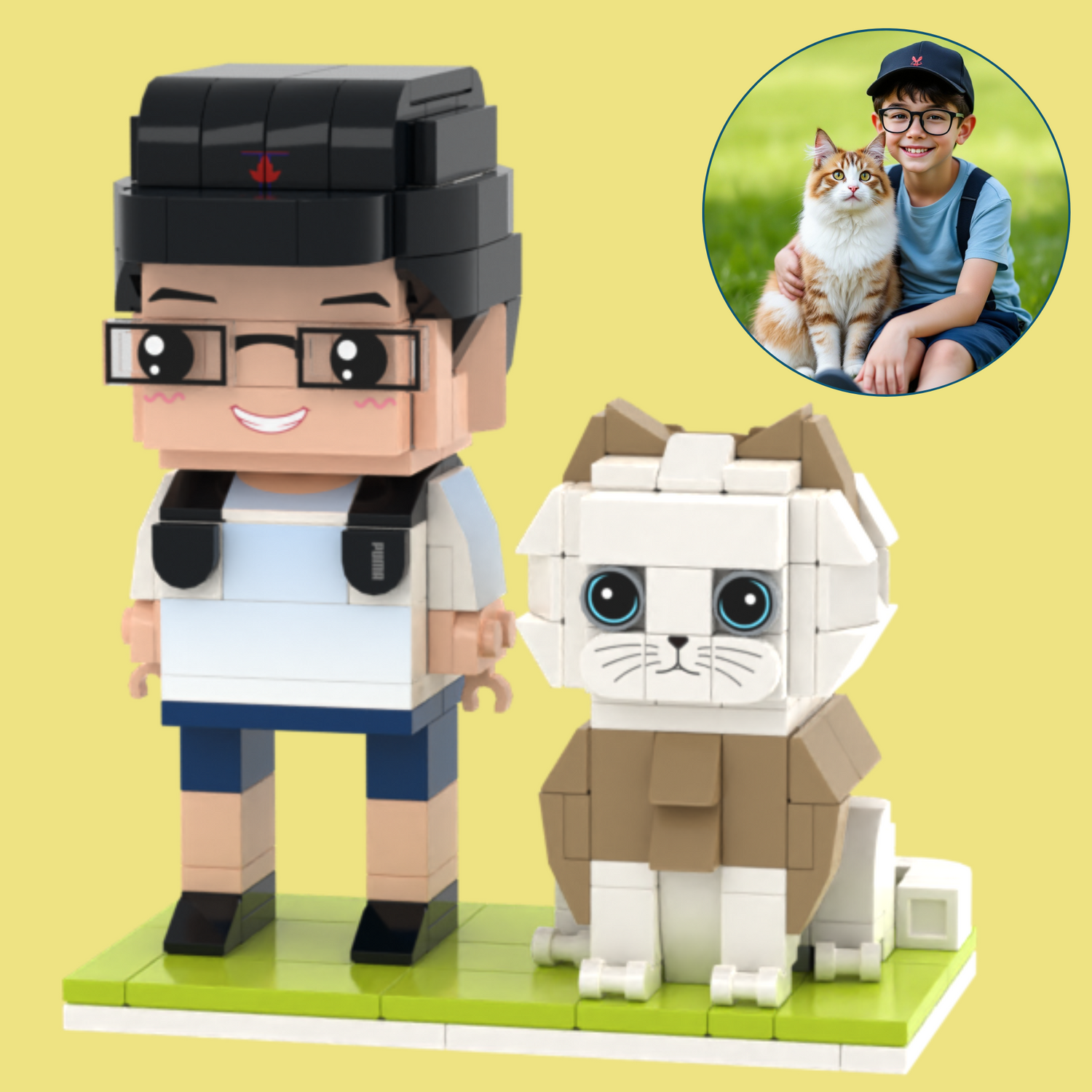 Custom lego mini figure of a person with a cat