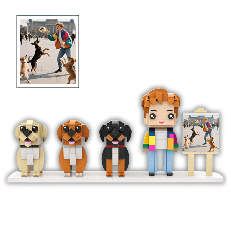 Personalized Dog Owner Gifts – 1 Person with 3 Dogs Custom Brick Figures with Easel - Brick-You