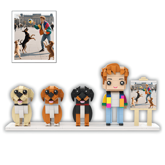 Personalized Dog Owner Gifts – 1 Person with 3 Dogs Custom Brick Figures with Easel - Brick-You