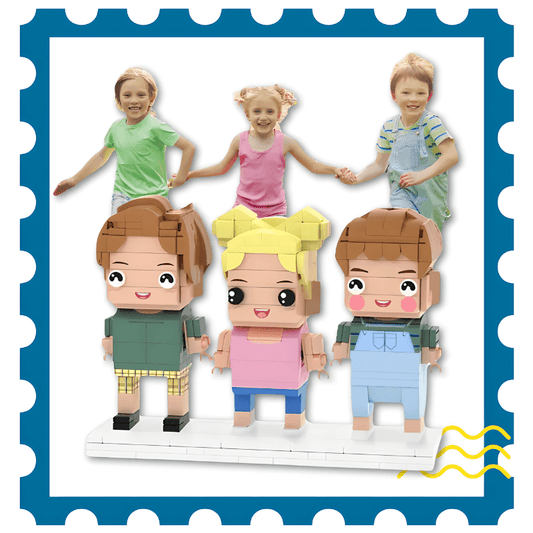 personalized family figurines mini figures of 3 children custom family brick set