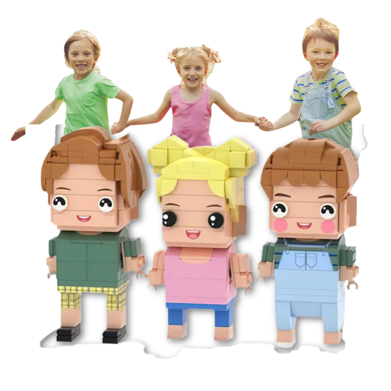 3 Children Custom Brick Figures – Personalized Family Figurines from Photo - Brick-You