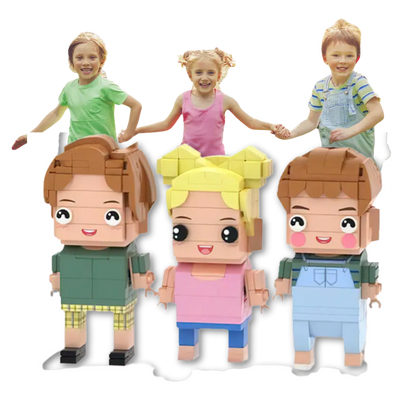 3 Children Custom Brick Figures – Personalized Family Figurines from Photo - Brick-You