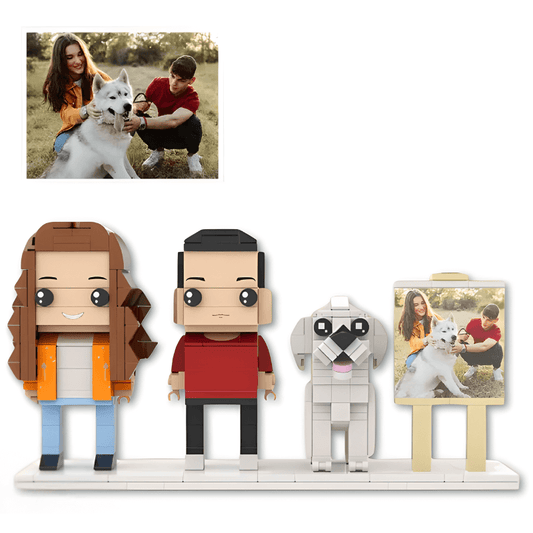 Personalized Gift for Dog Owner – Custom Couple and Dog Brick Figures with Easel - Brick-You