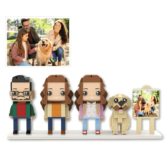Personalized Pet Gifts for Dog Owners – Custom Dog and Family Mini Figures with Easel - Brick-You