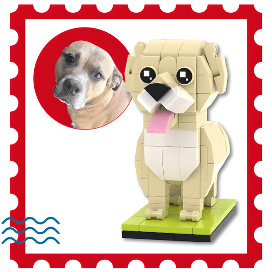 Custom Pit Bull dog mini figure with brindle and white markings in brick style for bitbull owner