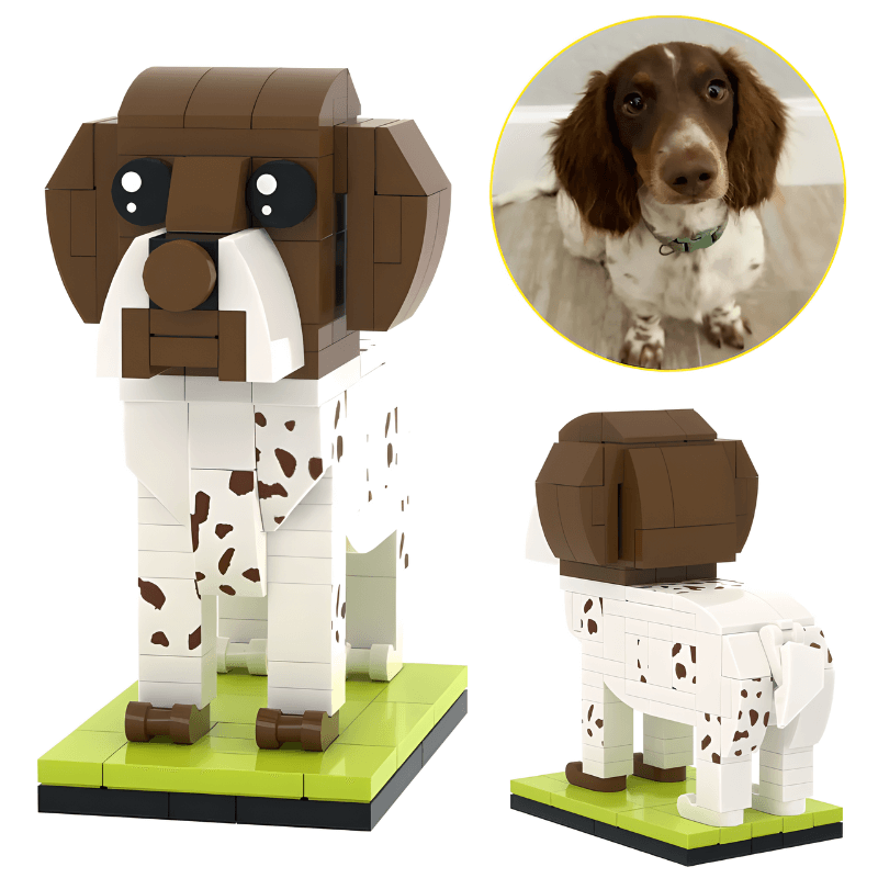 Custom Springer Spaniel lego mini brick figure with long ears and matched fur to the photo